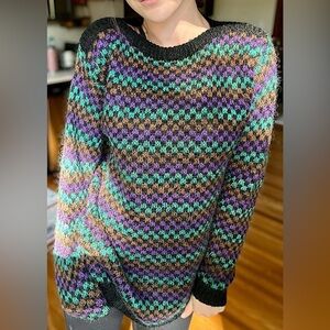 Vintage Christian Dior 1980s striped checkered wool sweater size M